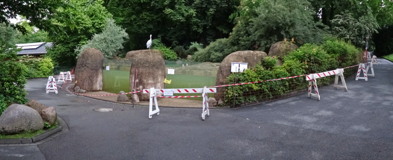 Aus Sicherheitsgründen tagsüber abgesperrte Anlage für Brillenpinguine am 18. Juni 2016 im Wuppertaler Zoo