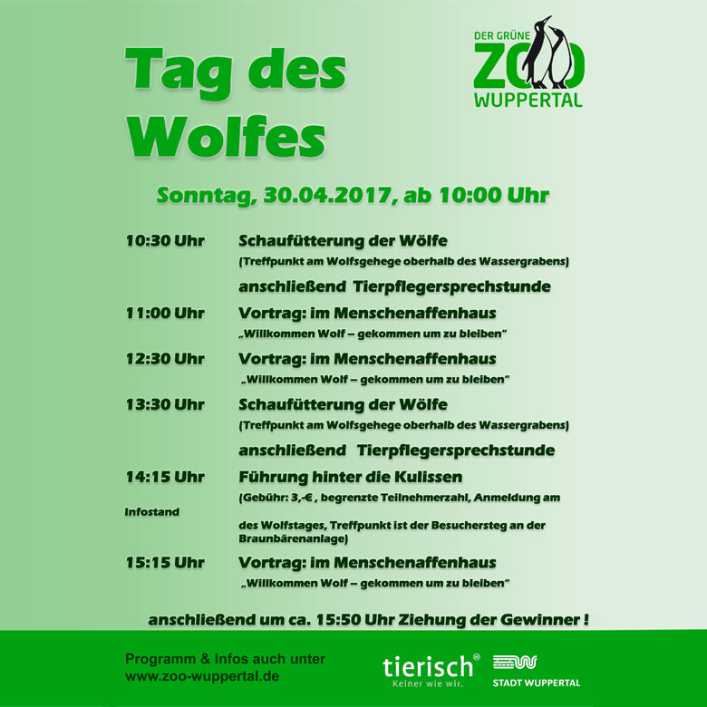 Programm für den Tag des Wolfes am 30. April 2017 im Grünen Zoo Wuppertal