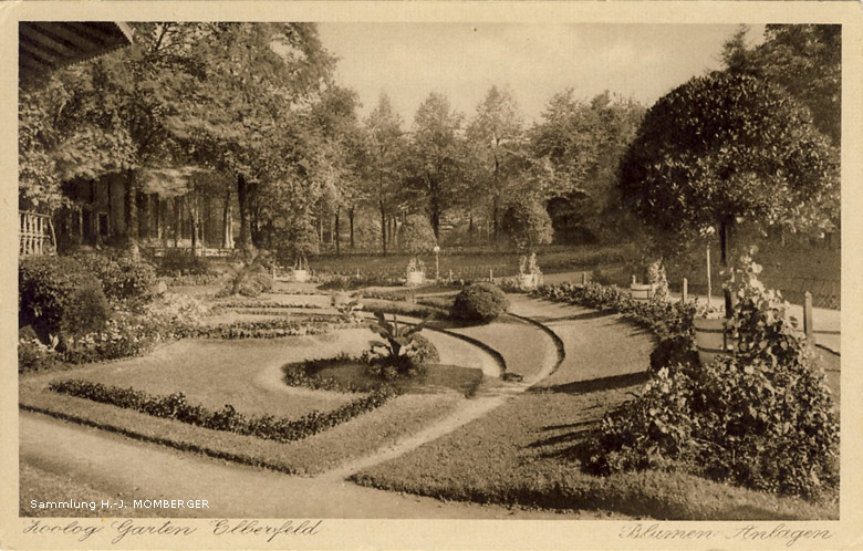 Die Blumen-Anlagen im Zoologischen Garten Elberfeld auf einer Postkarte von 1926 (Sammlung H.-J. Momberger)
