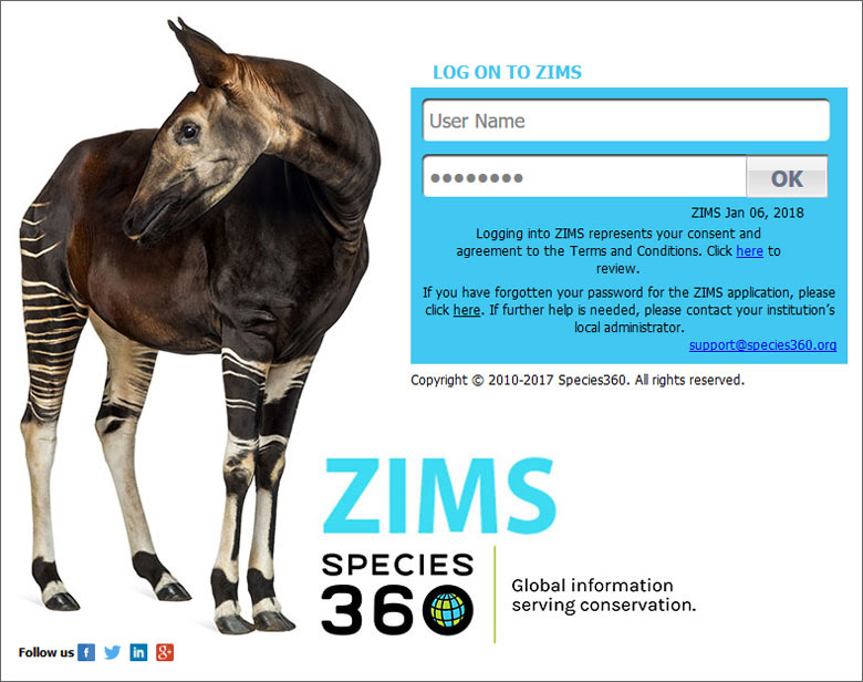 Software-Oberfläche von ZIMS = Zoologisches Informations-Management-System