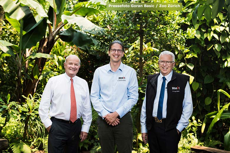 Zoo-Verwaltungsratspräsident Martin Naville, designierter Zoodirektor Dr. Severin Dressen, amtierender Zoodirektor Dr. Alex Rübel (Pressefoto Goran Basic - Zoo Zürich)