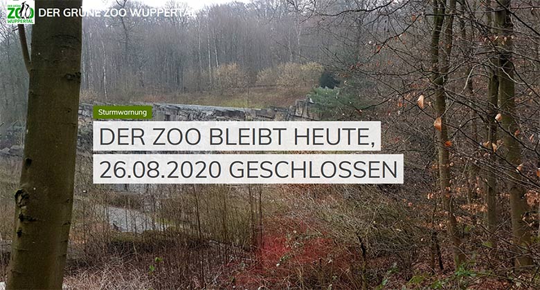 Screenshot der Microsite der Stadt Wuppertal "www.zoo-wuppertal.de" vom 28. Januar 2020: Der Grüne Zoo ist aufgrund von Sturmwarnungen heute geschlossen