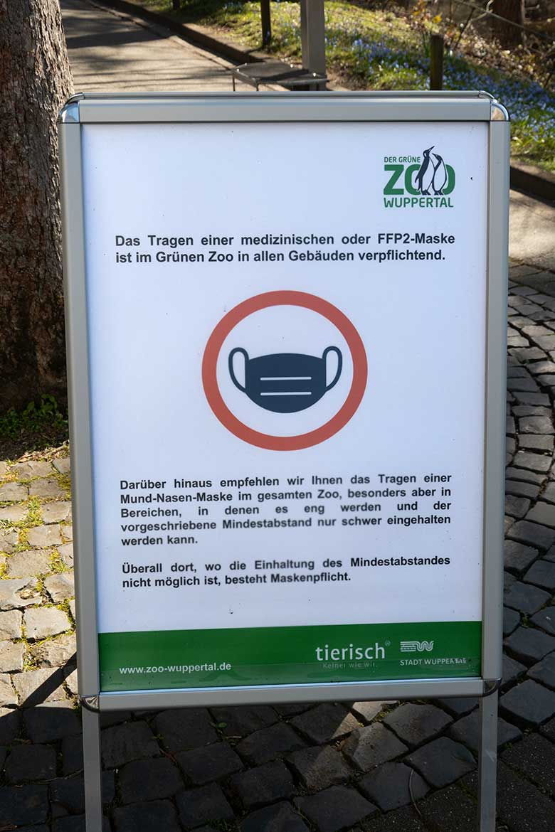 Information am 29. März 2021 zur Maskenpflicht im Grünen Zoo Wuppertal