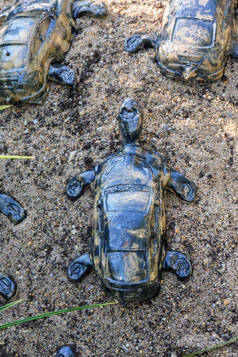 Künstlerische Louisana Auto_Schildkröten am 5. September 2021 im Grünen Zoo Wuppertal