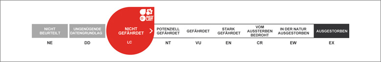 IUCN Rote Liste Symbol mit dem Beispiel für die Kategorie LC - Least Concern = nicht gefährdet