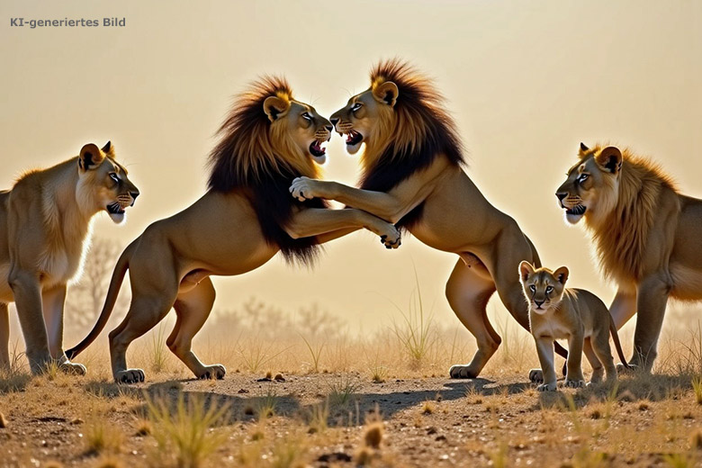 Künstlich erzeugtes Bild einer Gruppe von Löwen