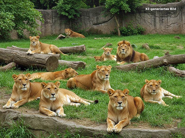 Künstlich erzeugtes Bild einer Gruppe von Löwen
