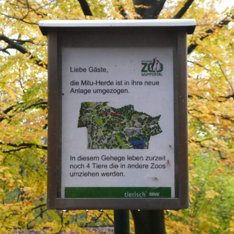 Aushang an der alten Milu-Anlage am 12. November 2017 im Zoologischen Garten der Stadt Wuppertal