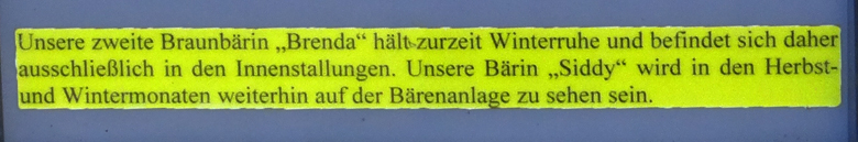 Information an der Braunbärenanlage am 10. März 2017 im Zoologischen Garten der Stadt Wuppertal