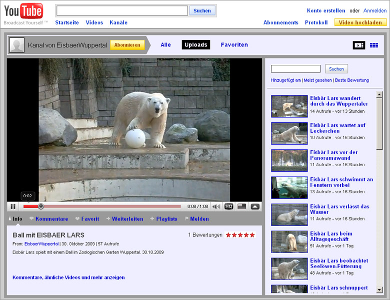 Eisbär Lars im Film bei YouTube