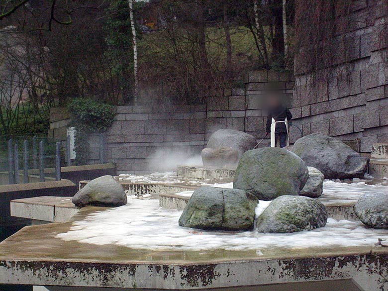 Reinigung der Freianlage für Eisbären im Wuppertaler Zoo am 29. Dezember 2009