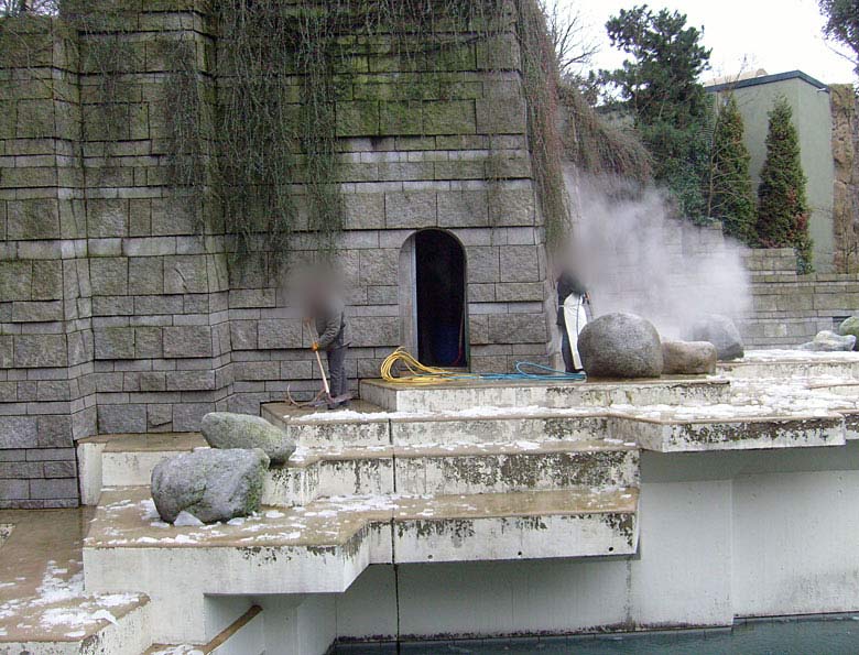 Reinigung der Freianlage für Eisbären im Wuppertaler Zoo am 29. Dezember 2009