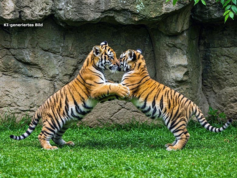Künstlich erzeugtes Bild von zwei spielenden Tiger-Babys