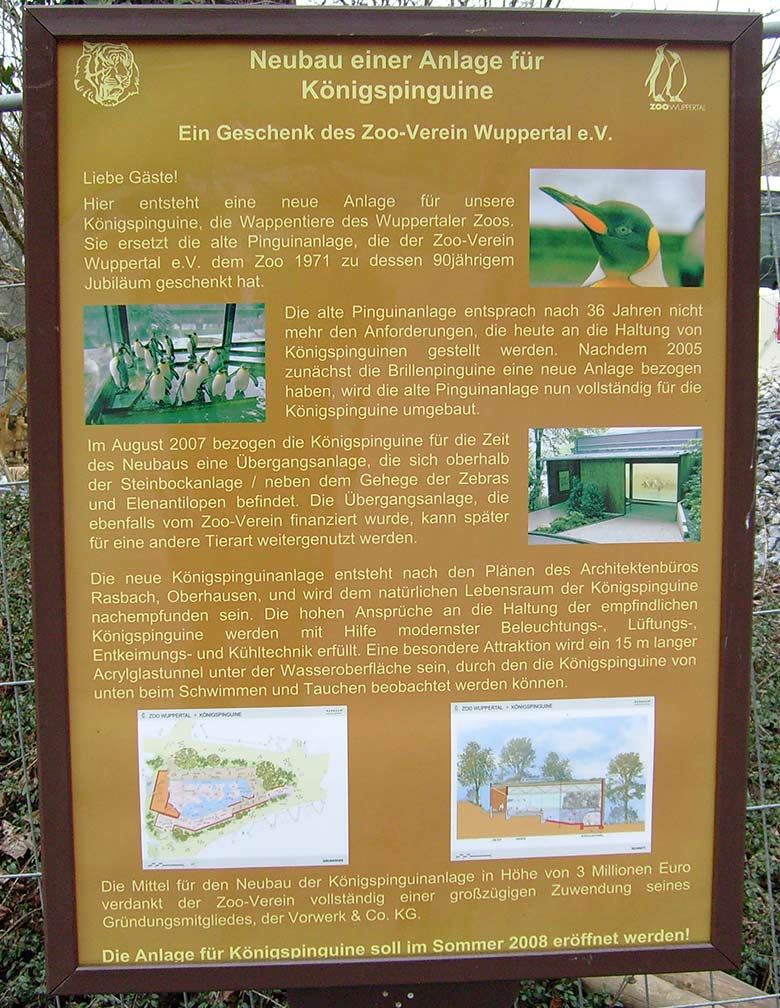 Information zum Neubau einer Anlage für Königspinguine an der Baustelle am 11. April 2008 im Zoologischen Garten Wuppertal