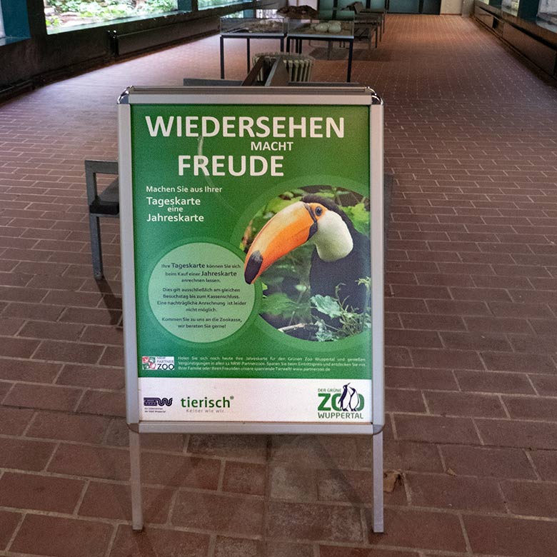 Riesentukan am 7. Oktober 2023 auf einem Werbeplakat im Vogel-Haus im Grünen Zoo Wuppertal