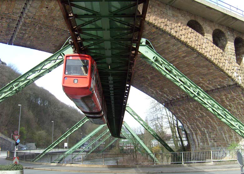 Schwebebahn unter dem Sonnborner Eisenbahnviadukt